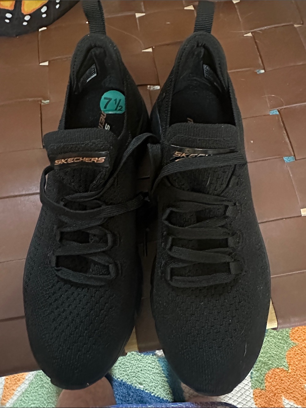 Skechers Black Knit Slip-On Athletic Sneakers with Elastic Laces